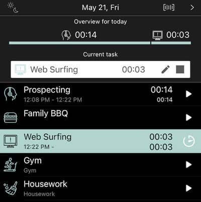 Easily switch between pre-created tasks on ATracker