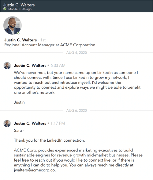 Example Impersonal Linkedin Outreach