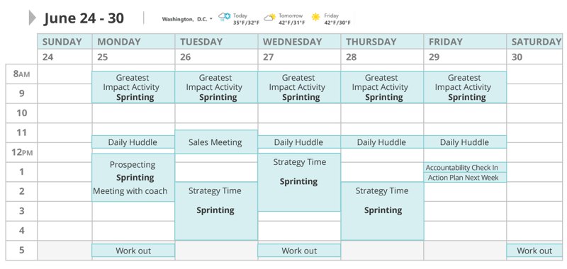 Calendar your greatest impact activities and investment time to maximize productivity.