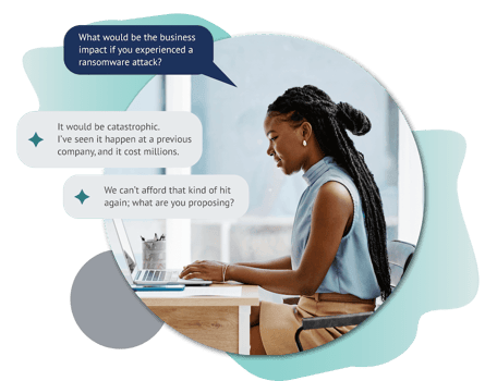Woman practices AI-powered conversation simulation.