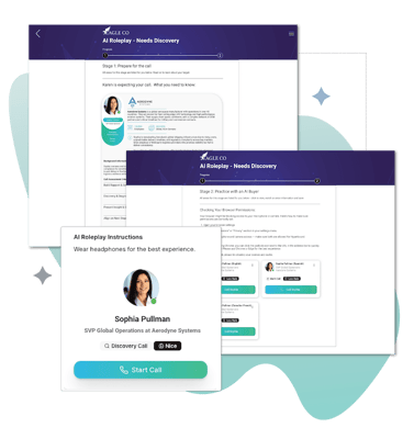 Preview images of the AI conversation simulation on Catalyst enablement platform.